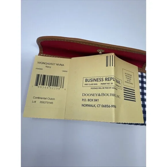 DOONEY & BOURKE Gretta Continental Clutch Slim Wallet Navy White Gingham Check - Picture 8 of 9